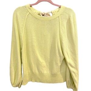 Anthropologie Electric Yellow 100% Cotton Sweater Keyhole back with Tie S C0124